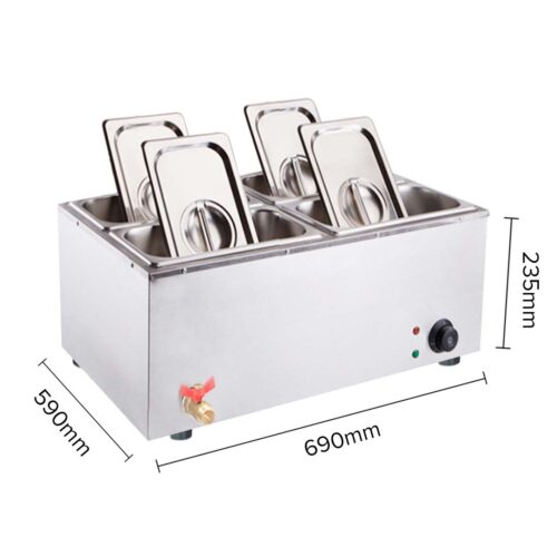 2x Stainless Steel 4 X 1/2 GN Pan Electric Bain-Marie Food Warmer with Lid - Image 4