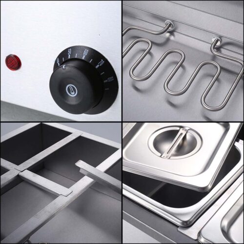 2x Stainless Steel 4 X 1/2 GN Pan Electric Bain-Marie Food Warmer with Lid - Image 5
