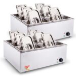 2x Stainless Steel 6 X 1/3 GN Pan Electric Bain-Marie Food Warmer with Lid