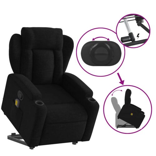 Stand-Lift-Up Massage Recliner Chair Black Fabric Lounge Sofa Armchair Massager - Image 6