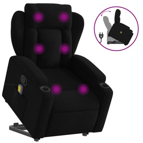 Stand-Lift-Up Massage Recliner Chair Black Fabric Lounge Sofa Armchair Massager - Image 13