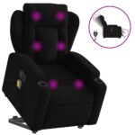 Electric Stand-Lift-Up Massage Recliner Chair Black Fabric Lounge Sofa Armchair Massager
