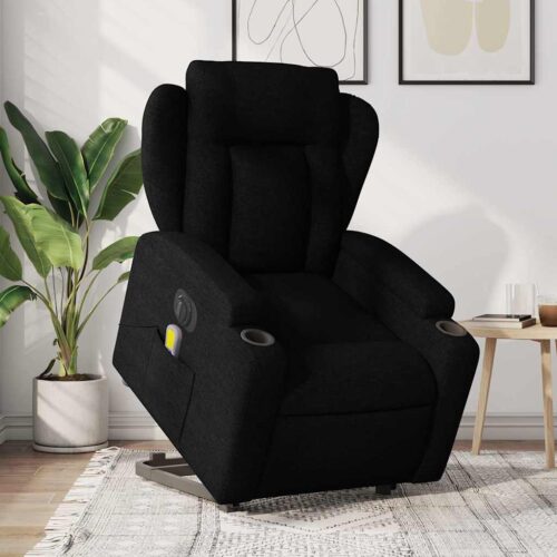 Electric Stand-Lift-Up Massage Recliner Chair Black Fabric Lounge Sofa Armchair Massager - Image 2