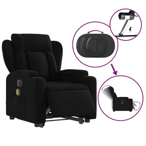 Electric Stand-Lift-Up Massage Recliner Chair Black Fabric Lounge Sofa Armchair Massager - Image 6
