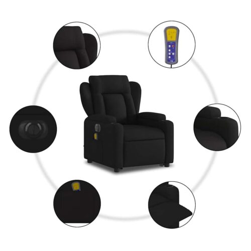 Electric Stand-Lift-Up Massage Recliner Chair Black Fabric Lounge Sofa Armchair Massager - Image 8
