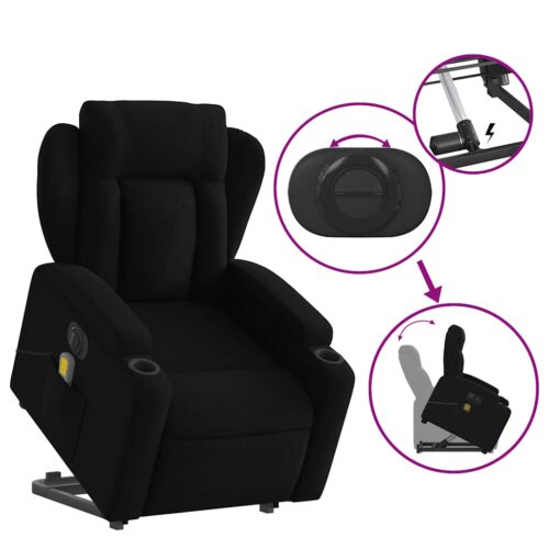 Electric Stand-Lift-Up Massage Recliner Chair Black Fabric Lounge Sofa Armchair Massager - Image 11