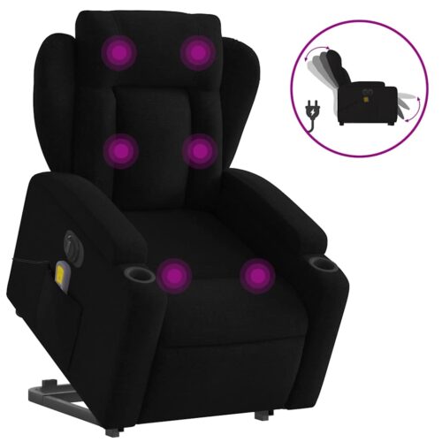 Electric Stand-Lift-Up Massage Recliner Chair Black Fabric Lounge Sofa Armchair Massager - Image 13