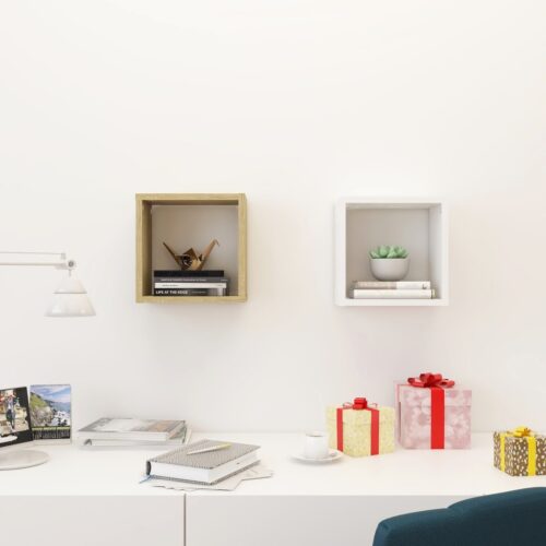 Wall Cube Shelves 2pcs White and Sonoma Oak 26x15x26cm - Image 3