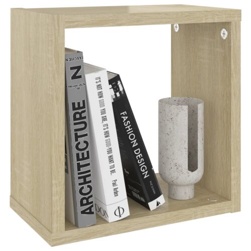 Wall Cube Shelves 2pcs White and Sonoma Oak 26x15x26cm - Image 4