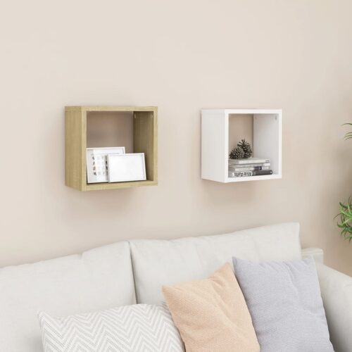 Wall Cube Shelves 2pcs White and Sonoma Oak 26x15x26cm - Image 14