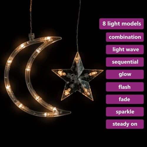 Star and Moon Fairy Lights Remote Control 138 LED Warm White - Image 4