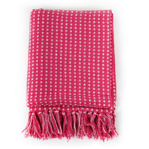 Throw Cotton Squares 220x250cm Pink - Image 2