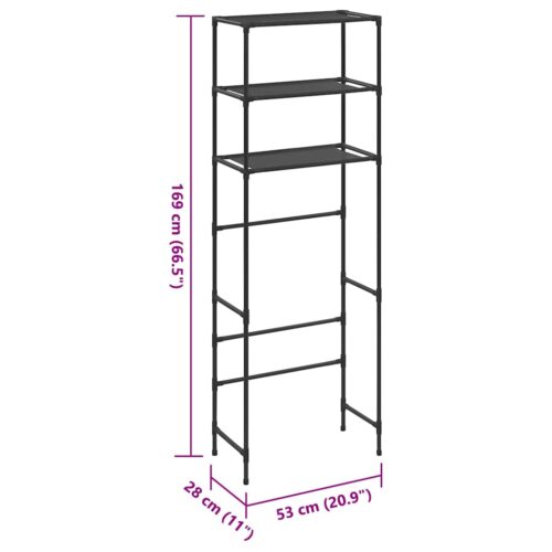 3-Tier Storage Rack over Toilet Black 53x28x169cm - Image 8