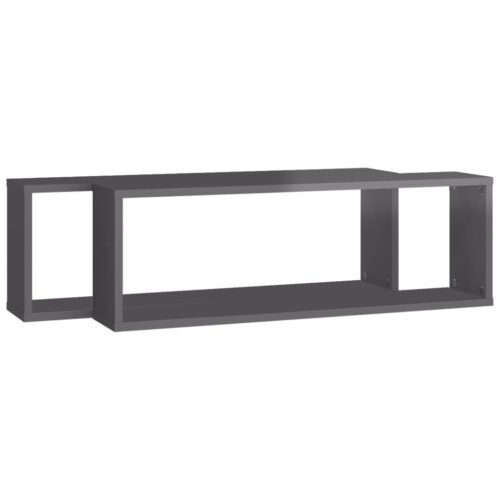 Wall Cube Shelves 2pcs High Gloss Grey 80x15x26.5cm Engineered Wood - Image 4