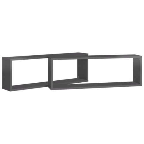 Wall Cube Shelves 2pcs High Gloss Grey 80x15x26.5cm Engineered Wood - Image 5