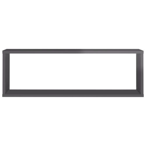 Wall Cube Shelves 2pcs High Gloss Grey 80x15x26.5cm Engineered Wood - Image 7