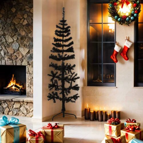 Slim Artificial Half Christmas Tree with Stand Black 180cm - Image 2
