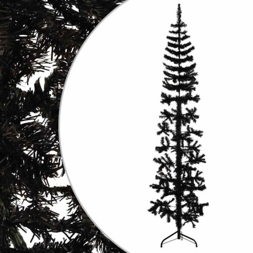Slim Artificial Half Christmas Tree with Stand Black 180cm - Image 3