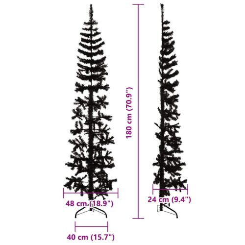 Slim Artificial Half Christmas Tree with Stand Black 180cm - Image 8