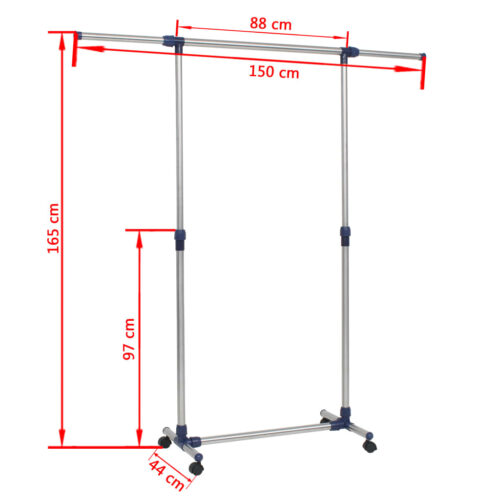 Adjustable Clothes Rack Stainless Steel 165x44x150cm Silver - Image 8