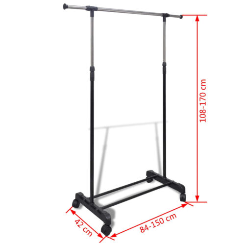 Adjustable Clothes Rack 4 Castors 1 Hanging Rail - Image 8