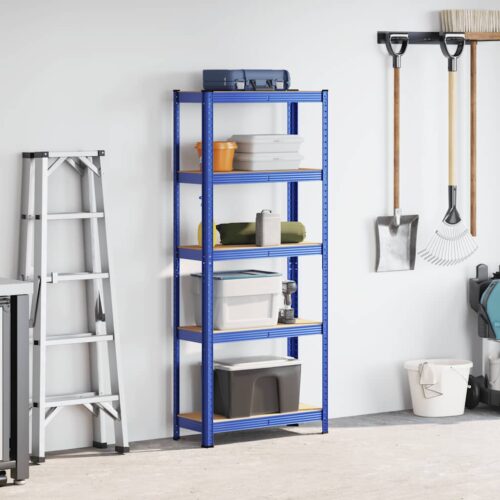 5-Layer Storage Shelf Blue Steel Engineered Wood - Image 3