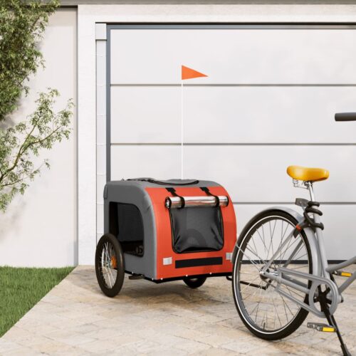Pet Bike Trailer Orange Grey Oxford Fabric Iron - Image 13