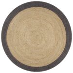 Handmade Rug Jute Dark Grey Border 120cm