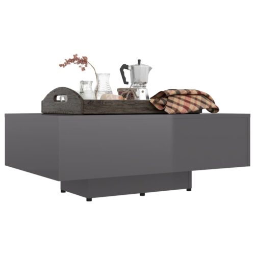 Wooden Coffee Table High Gloss Grey 85x55x31cm - Image 5