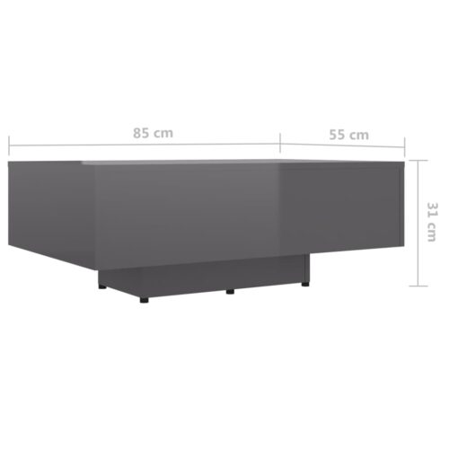 Wooden Coffee Table High Gloss Grey 85x55x31cm - Image 6