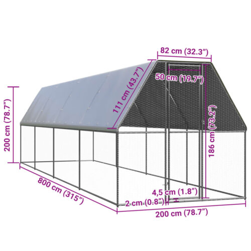 Outdoor Chicken Cage 2x8x2mGalvanised Steel - Image 5