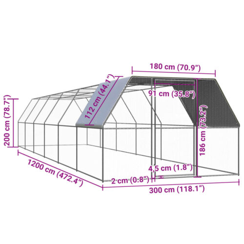 Outdoor Chicken Cage 3x12x2mGalvanised Steel - Image 5
