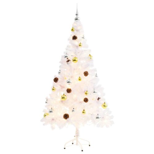 Artificial Pre-lit Christmas Tree with Baubles White 150cm - Image 2