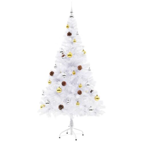 Artificial Pre-lit Christmas Tree with Baubles White 150cm - Image 3