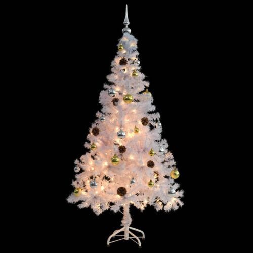 Artificial Pre-lit Christmas Tree with Baubles White 150cm - Image 4