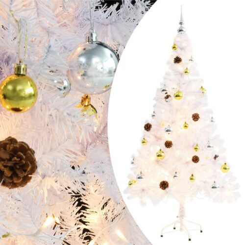 Artificial Pre-lit Christmas Tree with Baubles White 150cm - Image 10