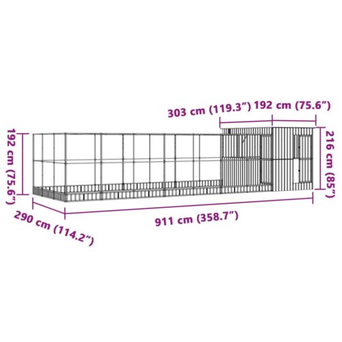 Aviary with Extension Silver 911x303x216cm Steel - Image 8