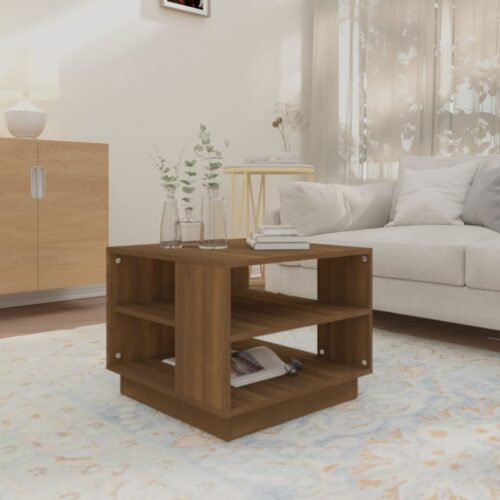 Wooden Coffee Table Brown Oak 55x55x43cm - Image 3