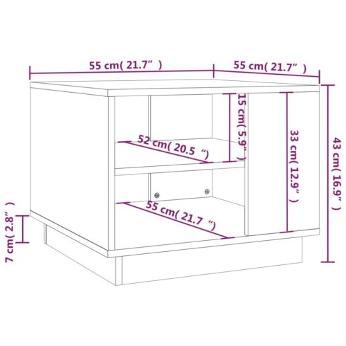 Wooden Coffee Table Brown Oak 55x55x43cm - Image 7