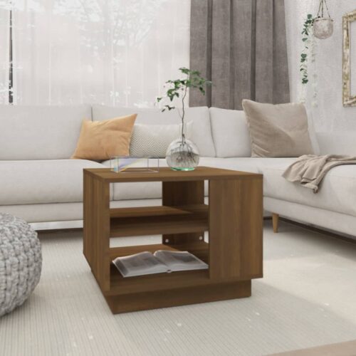 Wooden Coffee Table Brown Oak 55x55x43cm - Image 9