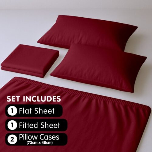 4-Piece Set King Size Bed Sheets 1000TC Cotton Rich Flat Fitted Sheets Burgundy - Image 5