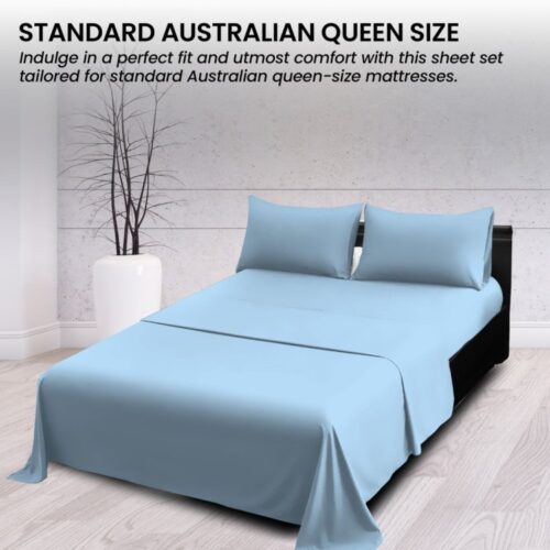 4-Piece Set King Size Bed Sheets 1000TC Cotton Rich Flat Fitted Sheets Blue - Image 3