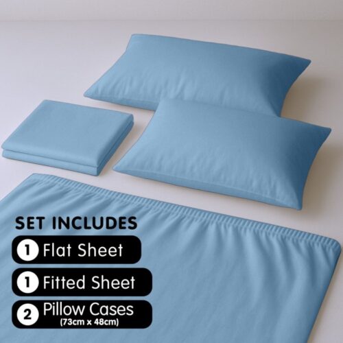 4-Piece Set King Size Bed Sheets 1000TC Cotton Rich Flat Fitted Sheets Blue - Image 5