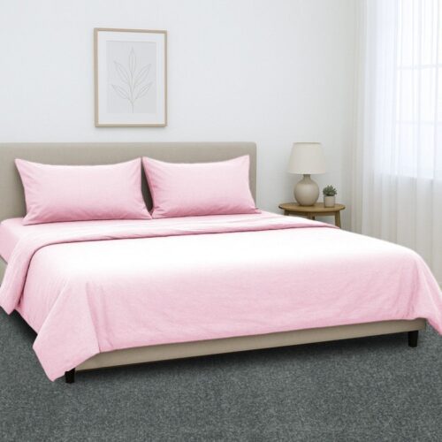 4-Piece Set King Size Bed Sheets 1000TC Cotton Rich Flat Fitted Sheets Pink - Image 2