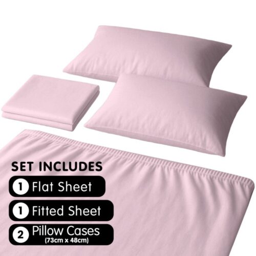 4-Piece Set King Size Bed Sheets 1000TC Cotton Rich Flat Fitted Sheets Pink - Image 7