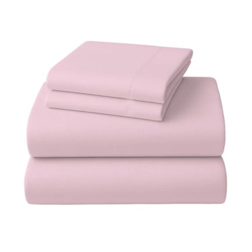 4-Piece Set King Size Bed Sheets 1000TC Cotton Rich Flat Fitted Sheets Pink