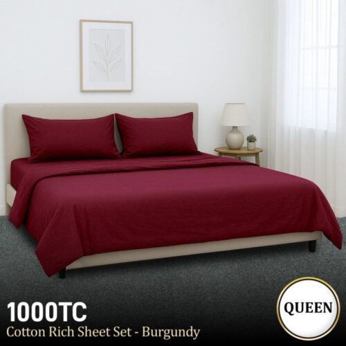 1000TC Cotton Rich Queen Bed Sheets 4-Piece Set in Burgundy - Image 4