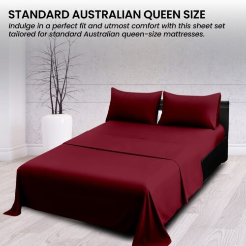 1000TC Cotton Rich Queen Bed Sheets 4-Piece Set in Burgundy - Image 5
