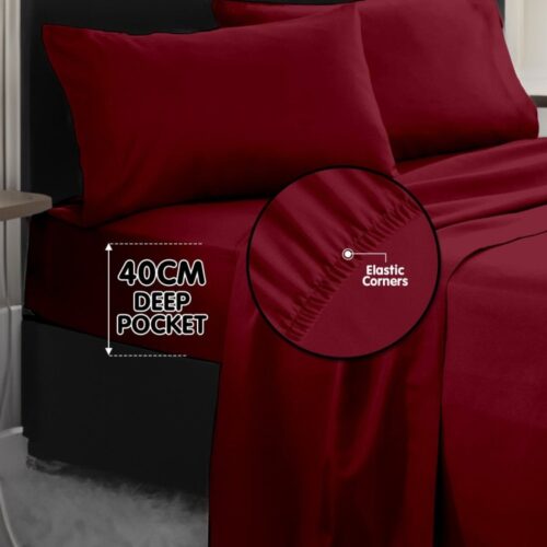 1000TC Cotton Rich Queen Bed Sheets 4-Piece Set in Burgundy - Image 8