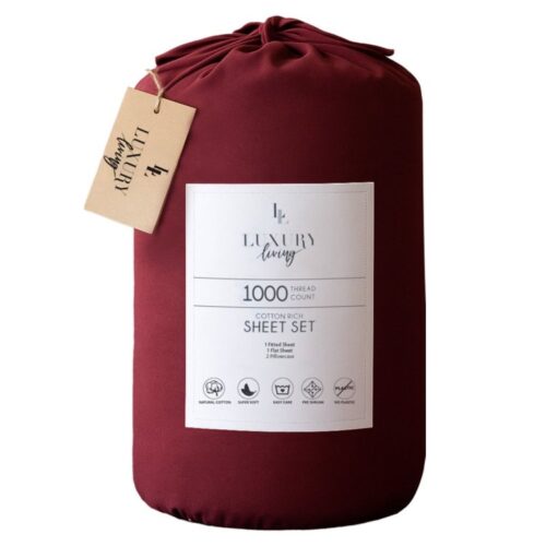 1000TC Cotton Rich Queen Bed Sheets 4-Piece Set in Burgundy - Image 9